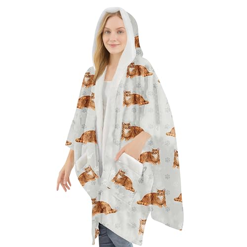 E&S Pets Sherpa Wearable Blanket Hoodie for Women – Soft Fleece Snuggs Wrap – 32 Dog & Cat Breeds – Warm Pet Lover Gifts - color: Tabby Orange
