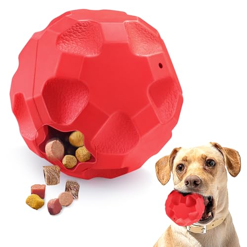 Treat Dispensing Dog Toys for Aggressive Chewers Large Breed, Rubber Balls for Dogs, Interactive Dog Toys for Boredom to Keep Them Busy, Dog Treat Toy Ball - color: Red