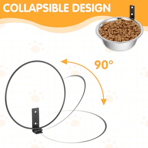 2 Pcs Wall Mounted Dog Bowl, Wall Mounted Pet Feeding Bowls, Elevated Pets Bowls, Adjustable Heights Hanging Stainless Steel Dog Food and Water Bowl with Foldable Stand Holder