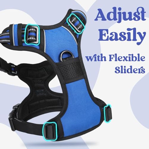 rabbitgoo Dog Harness Medium Sized, No Pull Easy On & Off with 3 Buckles Pet Harness, Adjustable Soft Walking Vest with 2 Clips and Handle, Reflective for Medium Dogs, Blue, M - color: Blue, size: Medium