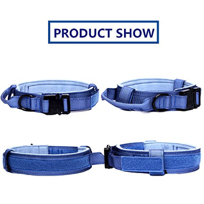 Tactical Dog Collar and Leash Set Adjustable Military Nylon Dog Collar with Control Handle and Heavy Duty Metal Buckle for Large Dogs（Dark Blue S - color: Dark blue SET(collar+leash), size: Small (Pack of 1)