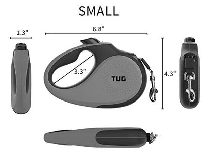TUG 360° Tangle-Free Retractable Dog Leash with Anti-Slip Handle | 16 ft Strong Nylon Tape | One-Handed Brake, Pause, Lock (Small, Grey) - color: Grey, size: Small