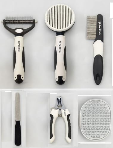 Dog Grooming Kit for Dogs at Home, 6-in-1 Pet Grooming Kit with Slicker Brush, Dematting Tool, Stainless Steel Comb, Nail Clipper for Dogs, Nail File & Bath Massage Glove