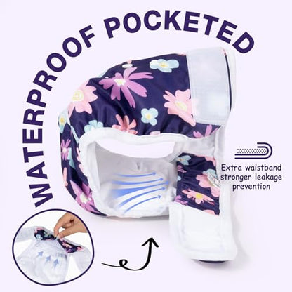 Pet Soft Washable Female Diapers (3 Pack) Female Dog Diapers, Comfort Reusable Doggy Diapers for Girl Dog in Period Heat (Bloom, L) - size: Large:19''-25''