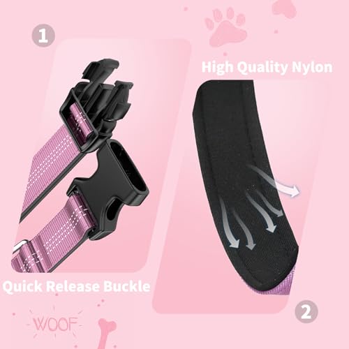 Reflective Dog Collar with Buckle, Heavy Duty Dog Collars with Soft Padded, Adjustable, Ultra-Durable, Pet Collar for Small Medium and Large Dogs (Pink, L) - color: Pink, size: L (18-26'')