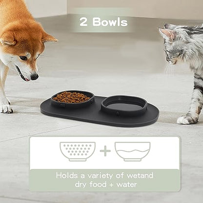 Dog Food Bowls Pet Bowls & Dog Water Bowls with No-Spill and Non-Skid, Feeder Bowls with Dog Bowl Mat for Small Medium Large Size Dogs Cats Puppy Pets, Dog Dishes (Grey) - color: Grey