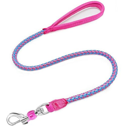 2/3/4/6/10 Foot Reflective Dog Leash Strong Nylon Rope Braided Heavy Duty for Large Medium Small Dogs Walking Training Leads (Pink, 3ft * 1/2") - color: Pink, size: 3ft * 1/2"