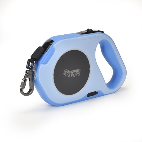 Hounds & Pups Retractable Dog Leash, 15 ft Length, LED Light for Night Walks (Blue) - color: blue