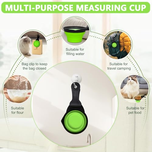 Collapsible Dog Food Scoop Foldable Pet Food Bag Clip 3 in 1 Multi-function Silicone Cat Food Measuring Cup Scoop Dog Food Scooper Pet Food Storage Clip (Green, 1/2 Cup Capacity(1 Pack)) - color: Green, size: 1/2 Cup Capacity(1 Pack)