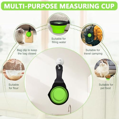 Collapsible Dog Food Scoop Foldable Pet Food Bag Clip 3 in 1 Multi-function Silicone Cat Food Measuring Cup Scoop Dog Food Scooper Pet Food Storage Clip (Green, 1/2 Cup Capacity(1 Pack)) - color: Green, size: 1/2 Cup Capacity(1 Pack)