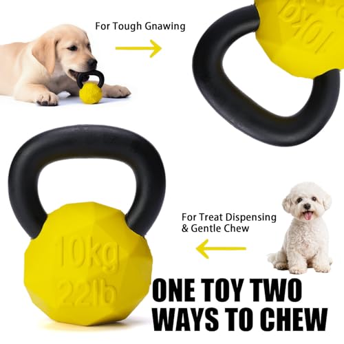MECOOL Indestructible Dog Toy for Aggressive Chewers - Heavy Duty Chew Ring with Durable Nylon and Treat Dispenser Rubber Base, Interactive Food Puzzle Dog Chew Toy,Medium Yellow for Puppy - size: S Yellow