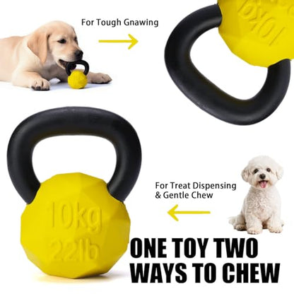 MECOOL Indestructible Dog Toy for Aggressive Chewers - Heavy Duty Chew Ring with Durable Nylon and Treat Dispenser Rubber Base, Interactive Food Puzzle Dog Chew Toy,Medium Yellow for Puppy - size: S Yellow