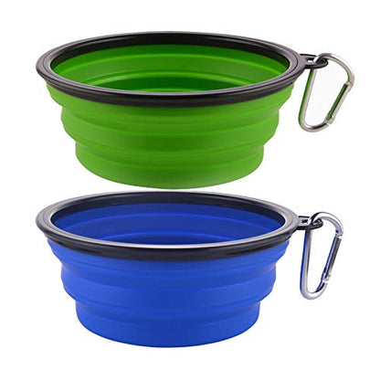 Guardians Large Collapsible Dog Bowls, 34oz Travel Water Food Bowls Portable Foldable Collapse Dishes with Carabiner Clip, 2 Pack (Green+Blue) - color: 34oz-Green&Blue