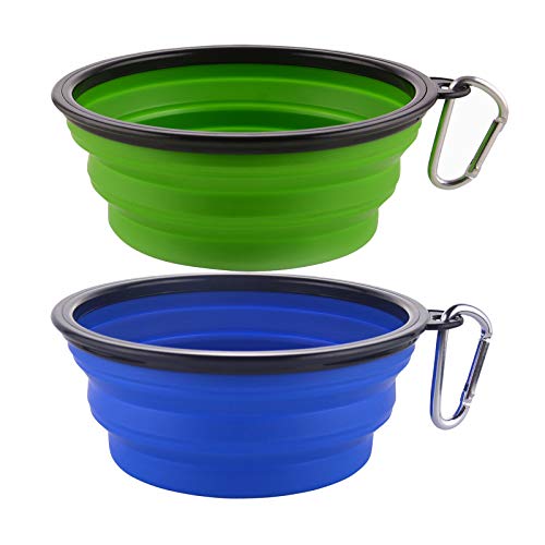 Guardians Large Collapsible Dog Bowls, 34oz Travel Water Food Bowls Portable Foldable Collapse Dishes with Carabiner Clip, 2 Pack (Green+Blue) - color: 34oz-Green&Blue