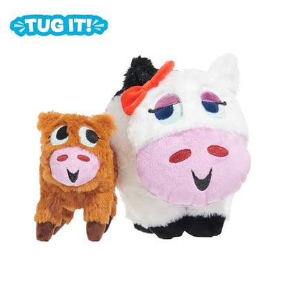 BarkBox Bertha the Cow Dog Toy | XL Plush Rip & Reveal Toy with 2 Squeakers, Bungee Calf, Treat Hiding & Crinkle | for Dogs - color: Bertha the Cow