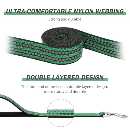 Hikiko 6 FT Heavy Duty Dog Leash with 2 Padded Handles Reflective Nylon Double Handle Dog Leash, Green - color: Green, size: 1 in x 6 ft