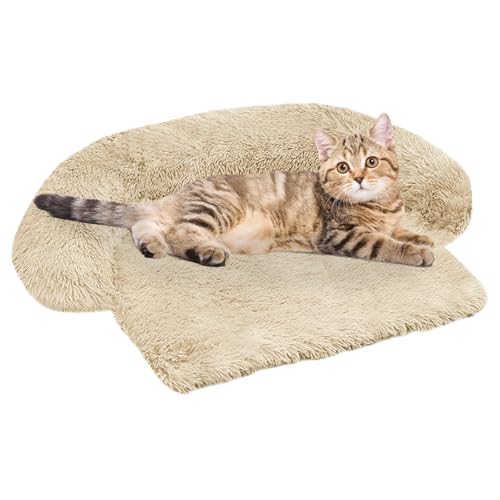 Calming Dog Bed Fluffy Plush Dog Mat for Furniture Protector with Removable Washable Cover for Large Medium Small Dogs and Cats (XS (31"x23.5"x5"), Beige) - color: Beige, size: 31.0"L x 23.5"W x 5.0"Th