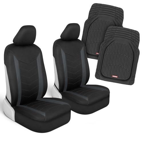 Motor Trend (2) Car Seat Covers for Front Seats with (2) Trimmable Car Floor Mats – Universal Fit Auto Accessories for Cars, Trucks, SUVs, Vans – Interior Protection and Vehicle Interior Shield Combo - color: Charcoal Front Seats & Mats