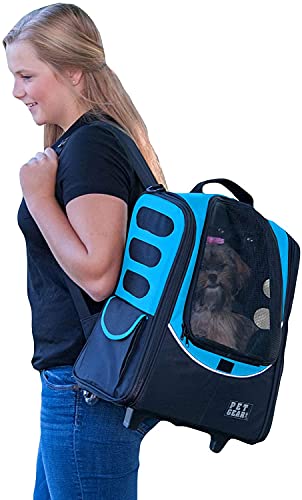 Pet Gear I-GO2 Roller Backpack, Travel Carrier, Car Seat for Cats/Dogs, Mesh Ventilation, Included Tether, Telescoping Handle, Storage Pouch, 2 Models, Available 12 Colors