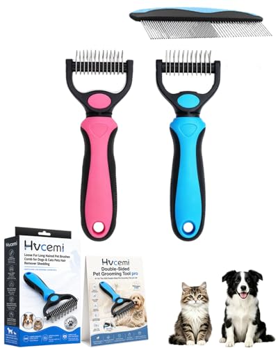 Double-Sided Pet Grooming Tool pro Brush for Deshedding Dog Brush Removes Tangles Knots and Loose Fur Long Haired Pet Brushes Comb for Dogs & Cats Pets Hair Remover Shedding(2pcmixC(blueM+redM)) - color: 2pcmixC(blueM+redM)