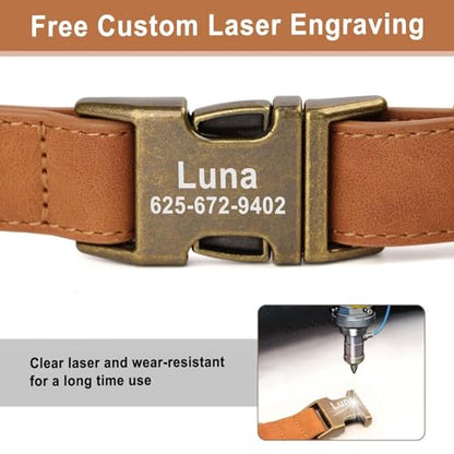 Personalized Dog Collars for Small Dogs, Custom Soft PU Leather Dog Collar with Engraved ID Name and Number, Adjustable & Durable Pet Collars with Quick Release Metal Buckle,S(10-16") - color: Light Brown-Engraving, size: Small: Fit 10-16" Neck