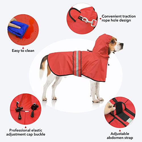 Reflective Dog Raincoat - Adjustable Hooded Pet Rain Coat Jacket, Waterproof Dog Slicker Poncho for Small to X- Large Dogs and Puppies (Red, X-Large) - color: Red, size: X-Large