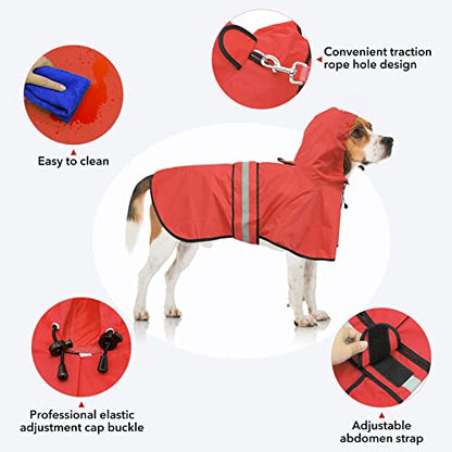 Reflective Dog Raincoat - Adjustable Hooded Pet Rain Coat Jacket, Waterproof Dog Slicker Poncho for Small to X- Large Dogs and Puppies (Red, X-Large) - color: Red, size: X-Large
