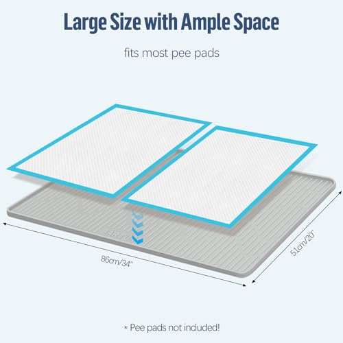 Pee Pad Holder for Dogs, 34" x 20" Large Silicone Pee Tray Mat High Edge, Leak-Proof, No Spill Pet Pad Holder for Puppy, Cat, Rabbit, Training Pads for Floor Protection, No Pee Pads - size: 34"x20"