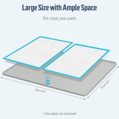 Pee Pad Holder for Dogs, 34" x 20" Large Silicone Pee Tray Mat High Edge, Leak-Proof, No Spill Pet Pad Holder for Puppy, Cat, Rabbit, Training Pads for Floor Protection, No Pee Pads - size: 34"x20"