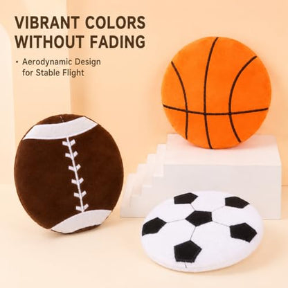 Dog Flying Disc Toy, Soft Plush Sports Ball Shaped Frisbee, Chew Resistant Squeaky Puppy Toy, Interactive Outdoor Training & Indoor Enrichment Toy (Basketball) - color: Basketball