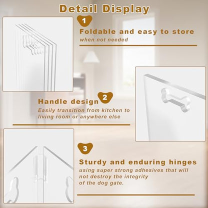 Clear Acrylic Dog Gate, 4 Panel 96" W x 31.5" H, Transparent Freestanding Pet Playpen Indoor, Foldable Pet Fence Barrier for Doorway with Handle/Support Feet - size: 4 Panel 96" W x 31.5" H