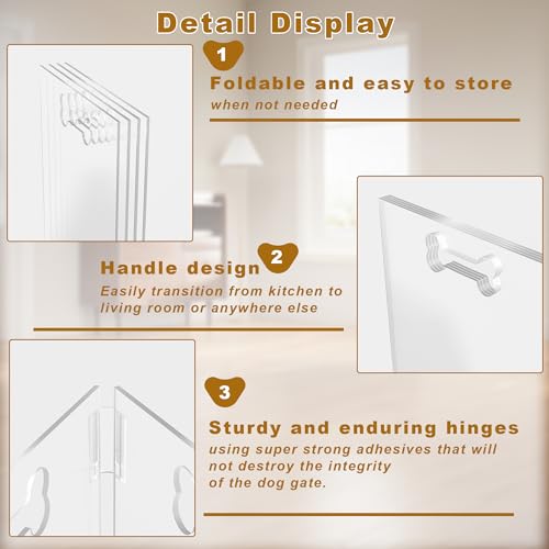 Clear Acrylic Dog Gate, 3 Panel 72" W x 31.5" H, Transparent Freestanding Pet Playpen Indoor, Foldable Pet Fence Barrier for Doorway with Handle/Support Feet - size: 3 Panel 72" W x 31.5" H