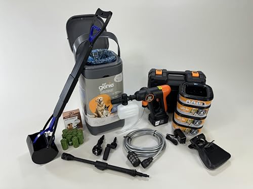 Complete Pet Genie Waste Management Kit - Tall & Portable Scoops, 1 Year Supply of Pet Genie Refills, Bag Dispenser, Powerful Cordless Pressure Washer, 10 Eco Waste Bags for Pet Waste. All-in-One. - size: Complete