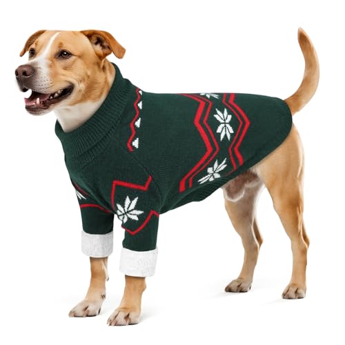 WINGOIN Dog Sweater for Large Dogs, XXL Size Dog Christmas Sweaters, Male Female Knit Dogs Turtleneck Pullover with Leash Hole, Pet Warm Winter Clothes for Girl Boy Border Collie, Pitbull (2XL) - size: 2XL: 50-80 lbs (Chest:28",Neck:18.5",Back:20.9")
