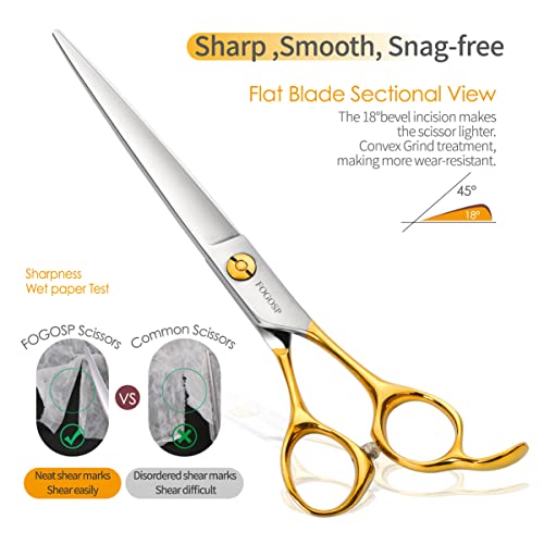 Professional Dog Grooming Scissors Straight 7" Pet Grooming Shears for Cutting Small Dogs Cat Thick Hair Japan 440C Stainless Steel Right Handed(7 in Straight, Gold) - size: 7 inch, style: Straight