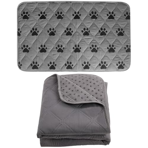 GORILLA GRIP Incontinence Pads and Pet Blanket, Reusable Puppy Pads in 22x16 Inch Waterproof in Paw Gray, Throw Blankets in 30x70 Inch Washable in Charcoal, 2 Item Bundle