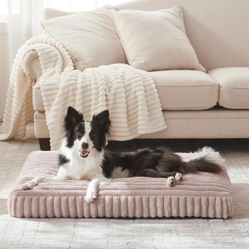 Dog Beds Large Sized Dog, Flat Pet Beds with Removable Washable Cover, Pet Mat Cute Pet Crate Bed Thick Shredded Chopped Crate Foam & Anti Slip Bottom for Indoor - color: Pink, size: L(35"x23"x4")