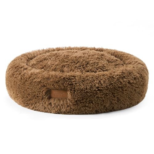 Town & Country Luxe CuddleTown Fuzzy Solid Donut Pet Bed, Soft, Cozy & Calming, Non-Slip Bottom, 100% Machine Washable, Brown, Small 24"x24"x7" Round - color: Brown, size: Small 24"x24"x7" Round