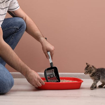 Hortsun 32 Inch Cat Litter Scooper Metal Long Handle with Cat Litter Scoop Holder Deep Kitty Sifter Shovel Detachable Stainless Steel Poop Sifter Scooper Caddy Kitty with Box(Black) - color: Black