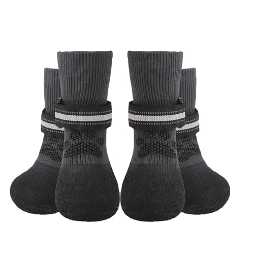 BINGPET Dog Socks Anti Slip Paw Protectors, Waterproof Dog Shoes for Hardwood Floors, Hot/Cold Pavement Traction Control Boots for Small Medium Large Senior Dogs