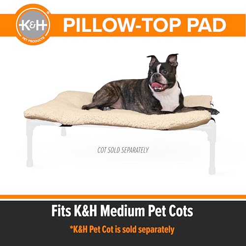 K&H Pet Products Dog Cot Pad (Cot Sold Separately), Pillow-Top Comfort Bed for K&H Medium Elevated Dog Beds, Soft & Fluffy, Secure Fit Straps, Machine Washable, Portable - Medium 32 X 25in Tan Fleece - size: Medium (25 in x 32 in)