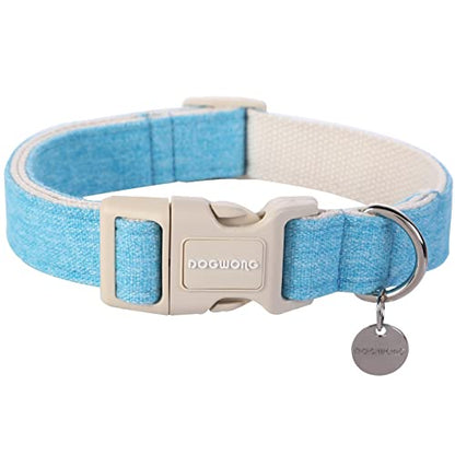 DOGWONG Cotton Hemp Dog Collar, Heavy-Duty Blue Dog Collar Adjustable Soft Natural Fabric Cute Wedding Puppy Necklace for Small Medium Large Dogs - color: A: Bright Blue, size: X-Small