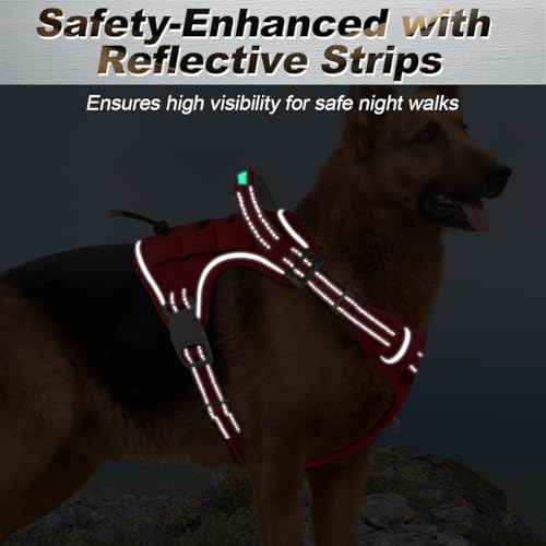 BARKBAY Service Dog Vest Tactical Dog Harness Medium Large Sized Dog No Pull Adjustable Dog Harness Reflective K9 Working Training Easy Control Military Molle System(Red,XL) - color: Red, size: X-Large