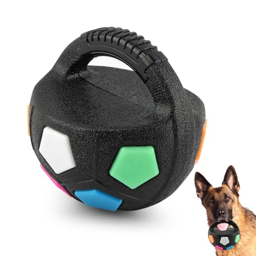 Dog Calming Ball with Handle, Interactive Football Shape Dogs Toy, Squeaky, The Mellow Dogs Strong Rubber Floating Ball for Water Play, Training, Outdoor Games(Color:Black) - color: Black