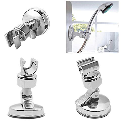 Medsuo Adjustable Shower Head Holder with Sticky Pad, Removable Suction Cup Shower Head Bracket No Drill Shower Head Bracket with Chrome Polished for Bathroom