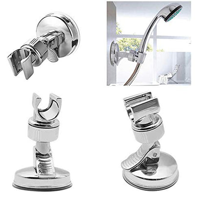 Medsuo Adjustable Shower Head Holder with Sticky Pad, Removable Suction Cup Shower Head Bracket No Drill Shower Head Bracket with Chrome Polished for Bathroom