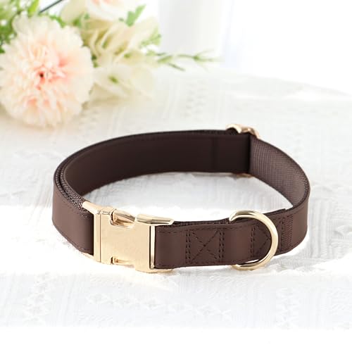PET ARTIST PU Leather Dog Collar, Bright & Stylish Brown Dog Collar with Quick Release Gold Metal Buckle, Soft Nylon Padded Durable Pet Collars Adjustable for Small Dogs, Neck Fit 9-14" - color: Brown, size: S: Fit 9-14" Neck(10-20 lbs)