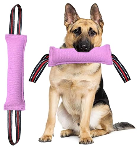 Clysoru Tug Toy for Dogs Tug of War Dog Toy with 2 Strong Red Band Handles Lasting Training Equipment Puppy to Large Dogs Interactive Toy Best for Tug of War Pull Indestructible Rope Toys (Pink) - color: pink