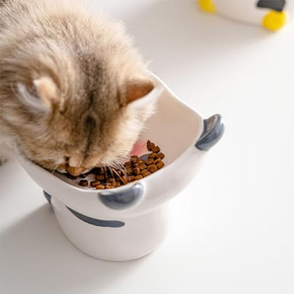 Cat Bowl Elevated Cat Bowls Whisker Friendly Cute Ceramic Tilted Food Bowls for Indoor Cats 6 Inch Wide 15° Raised Kitten Supplies Dishwasher and Microwave Safe Pink Cats Water Bowl - color: Cute Lion Elevated Cat Food Bowl