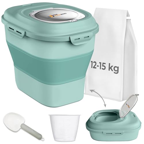 Dog Food Storage Container 30-35 lb, Airtight Collapsible Cute Dog Food Container with Wheels & Scoop, Stackable Pet Food Storage Container for Dog & Cat Food - color: Green